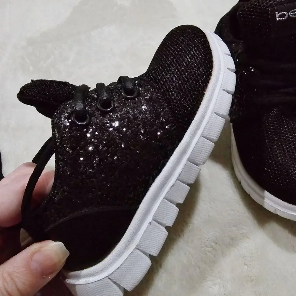 Bebe Girl ✦ Black Glitter Lace-Up Sneakers ✦ Textured Playground Style Toddler 9